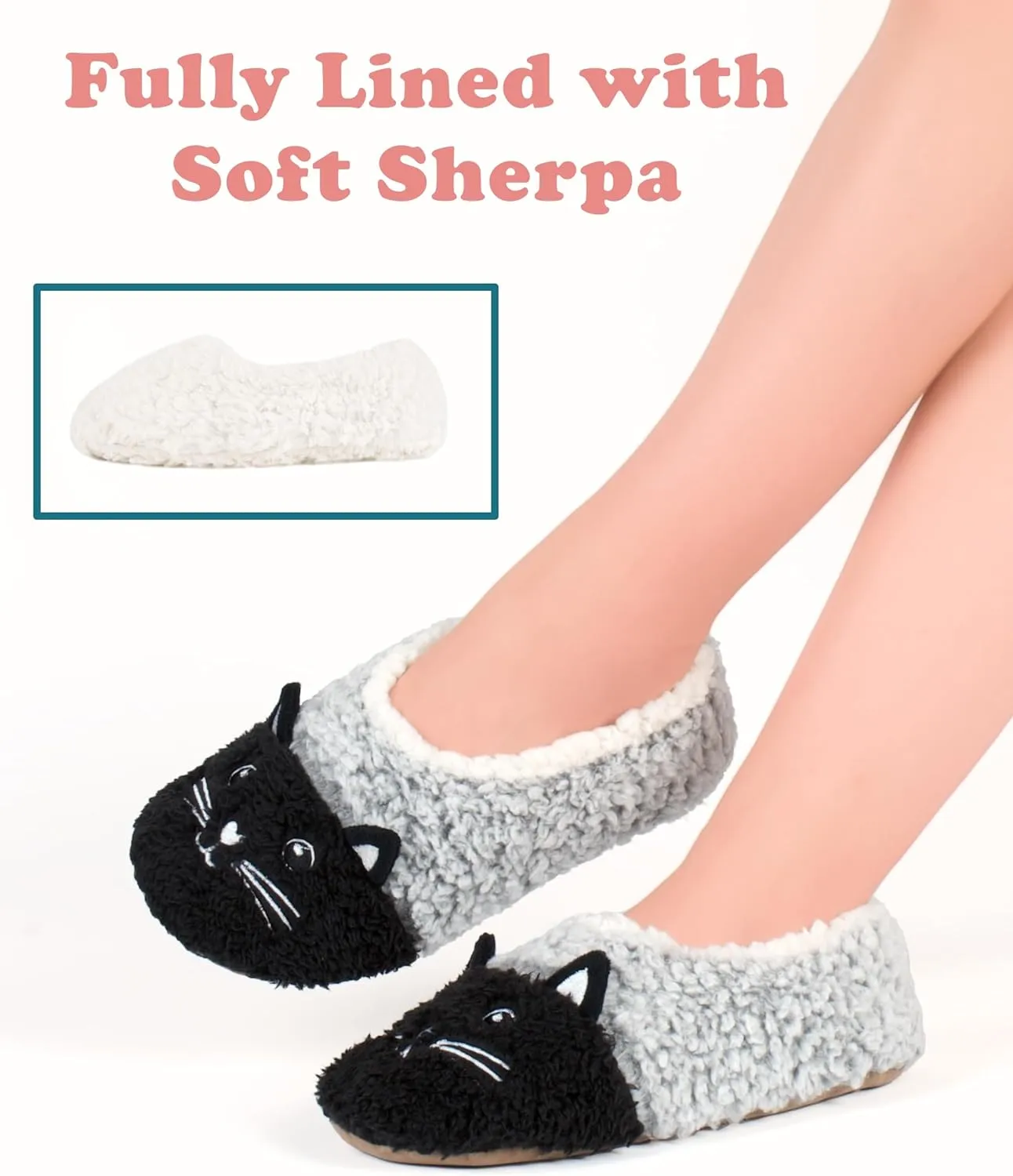 Cute Slippers for Women & Kids, Fuzzy Animal Slipper Socks with Non-slip Soles, Unique Funny Gifts