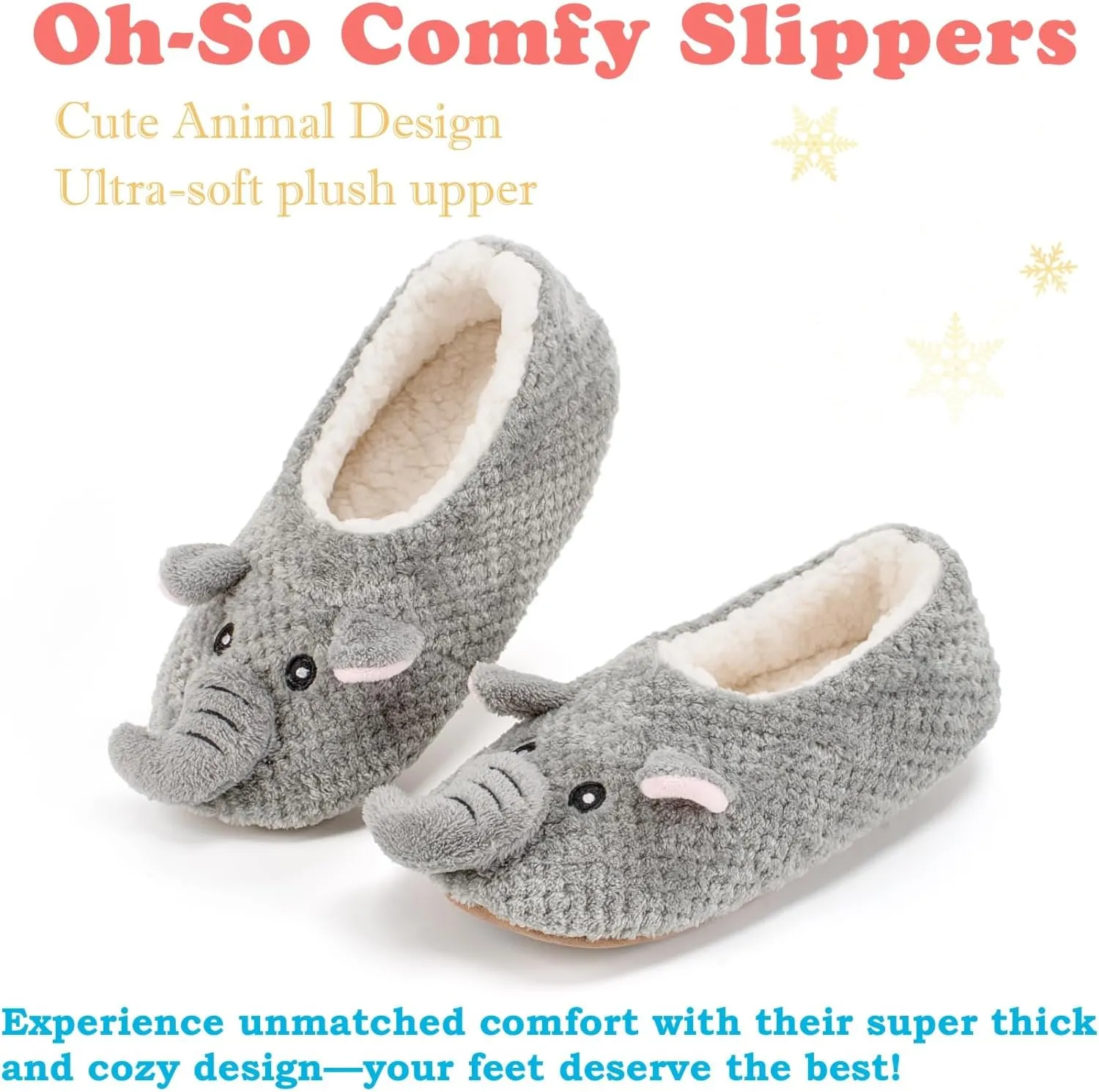 Cute Slippers for Women & Kids, Fuzzy Animal Slipper Socks with Non-slip Soles, Unique Funny Gifts
