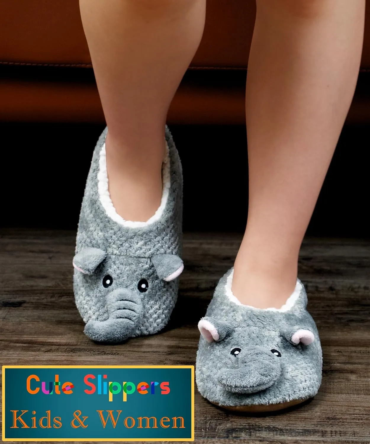 Cute Slippers for Women & Kids, Fuzzy Animal Slipper Socks with Non-slip Soles, Unique Funny Gifts