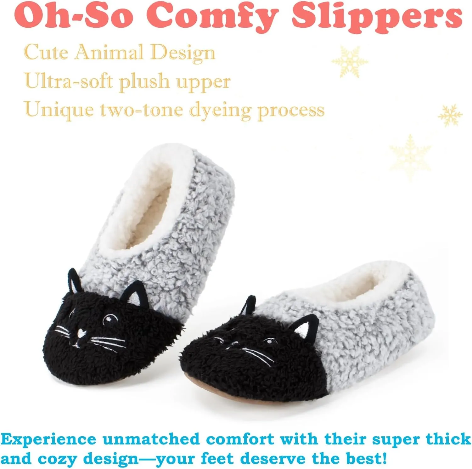 Cute Slippers for Women & Kids, Fuzzy Animal Slipper Socks with Non-slip Soles, Unique Funny Gifts