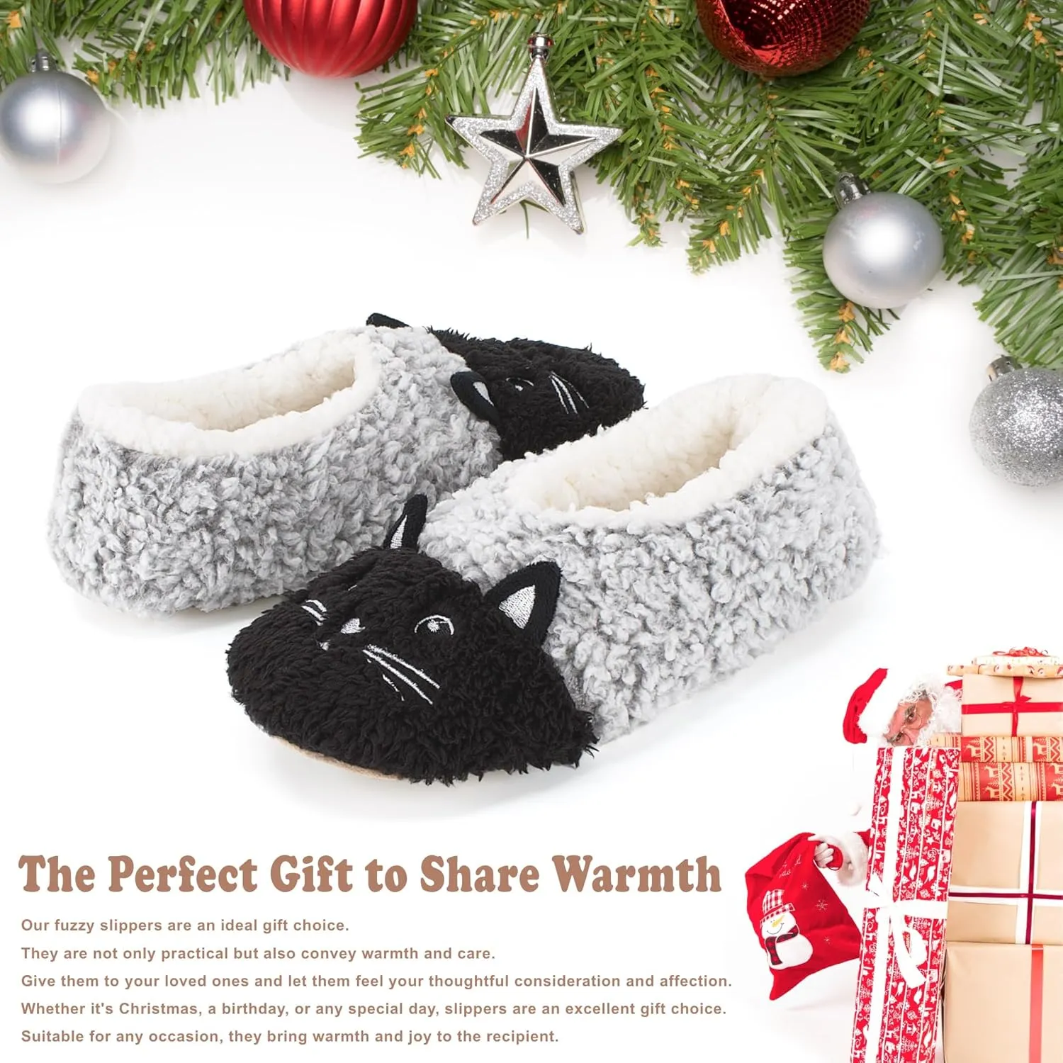 Cute Slippers for Women & Kids, Fuzzy Animal Slipper Socks with Non-slip Soles, Unique Funny Gifts
