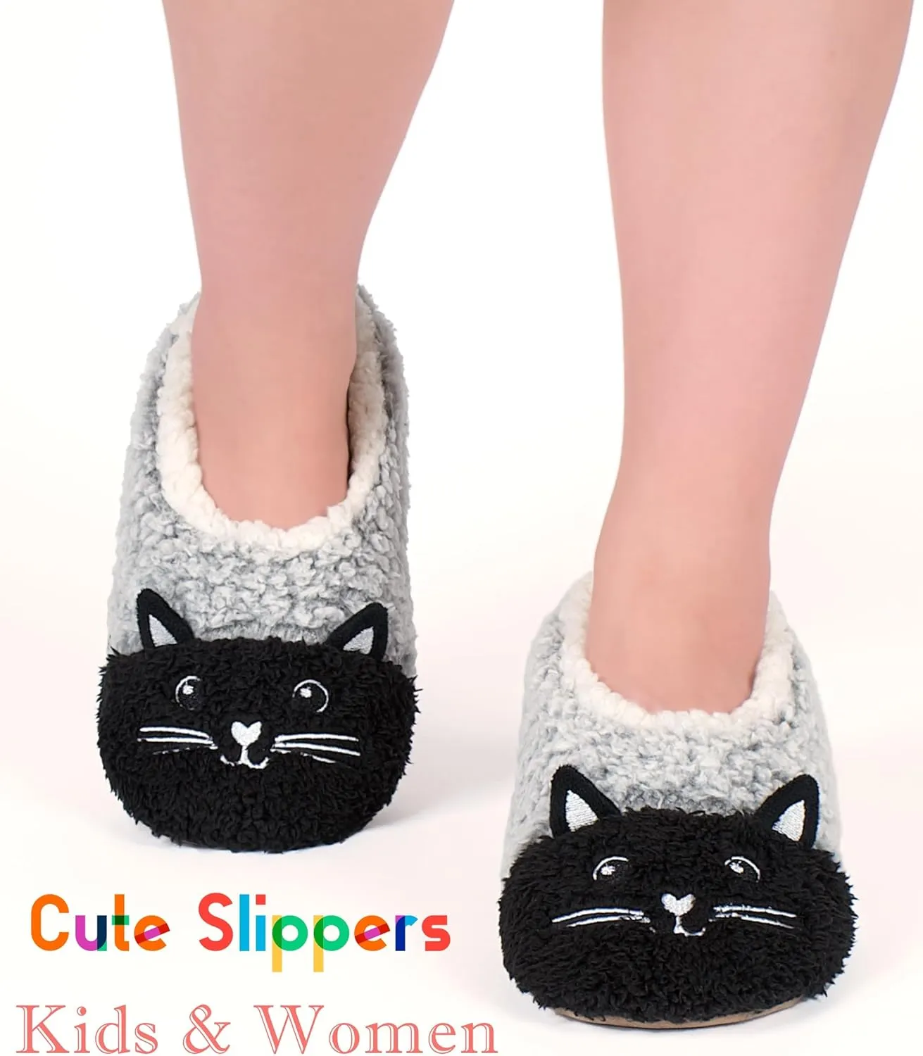 Cute Slippers for Women & Kids, Fuzzy Animal Slipper Socks with Non-slip Soles, Unique Funny Gifts