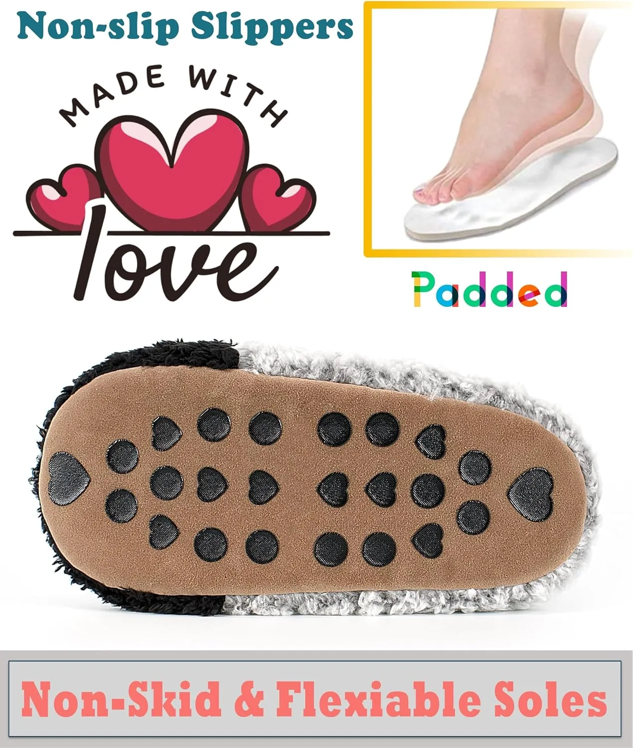Cute Slippers for Women & Kids, Fuzzy Animal Slipper Socks with Non-slip Soles, Unique Funny Gifts