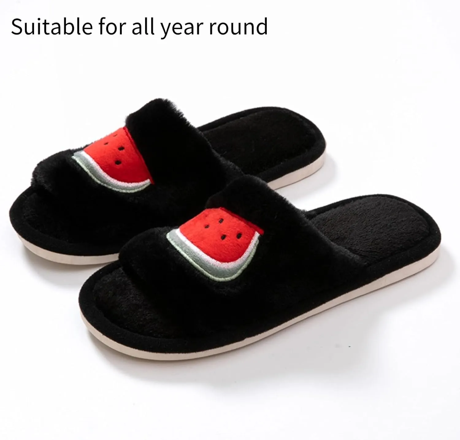 Cute Strawberry Slippers for Women Indoor Home Plush Cotton Cherry Non-Slip Slides Open Toe House Shoes Soft Sole Bedroom