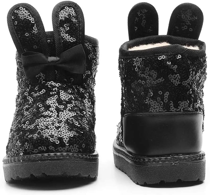 DADAWEN Boy's Girl's Warm Winter Sequin Waterpoof Outdoor Snow Boots