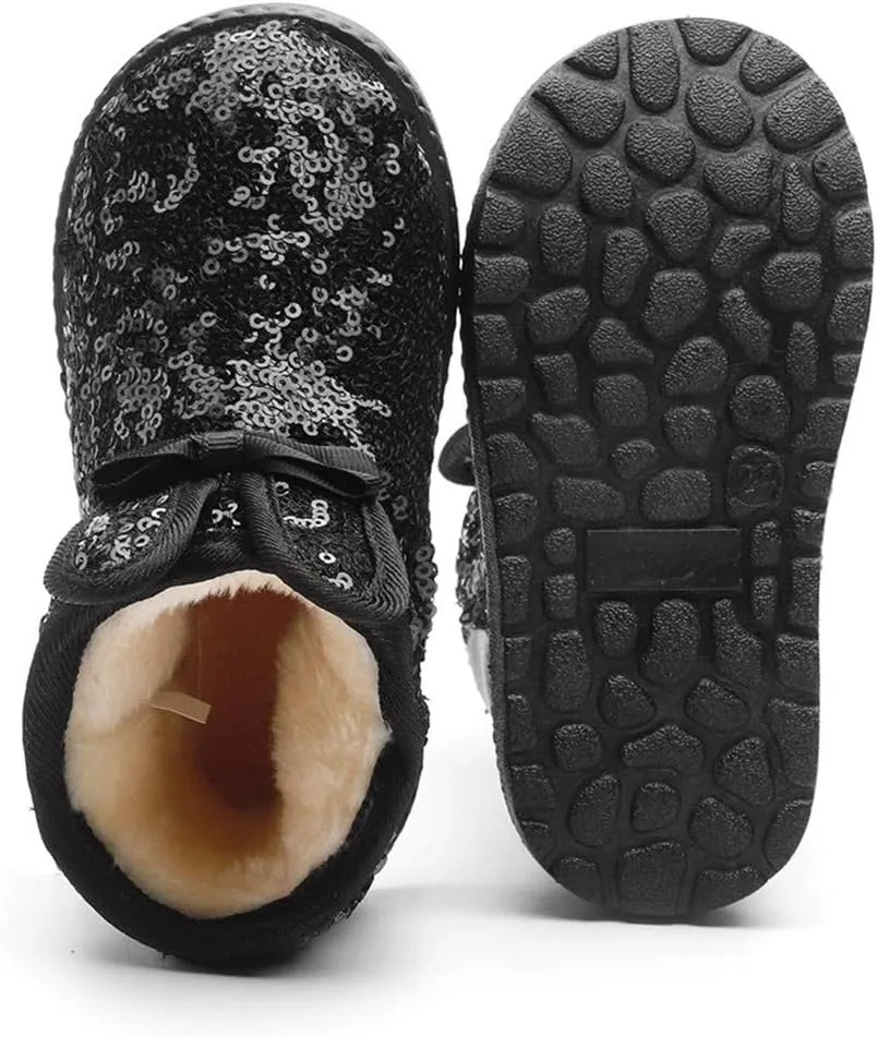 DADAWEN Boy's Girl's Warm Winter Sequin Waterpoof Outdoor Snow Boots