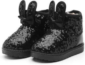 DADAWEN Boy's Girl's Warm Winter Sequin Waterpoof Outdoor Snow Boots