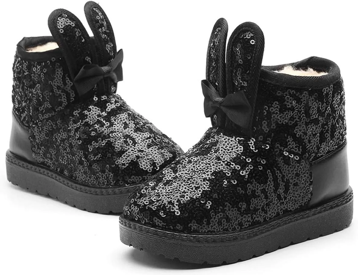DADAWEN Boy's Girl's Warm Winter Sequin Waterpoof Outdoor Snow Boots