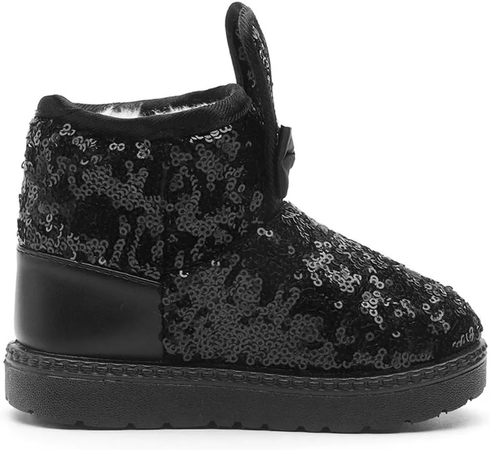 DADAWEN Boy's Girl's Warm Winter Sequin Waterpoof Outdoor Snow Boots