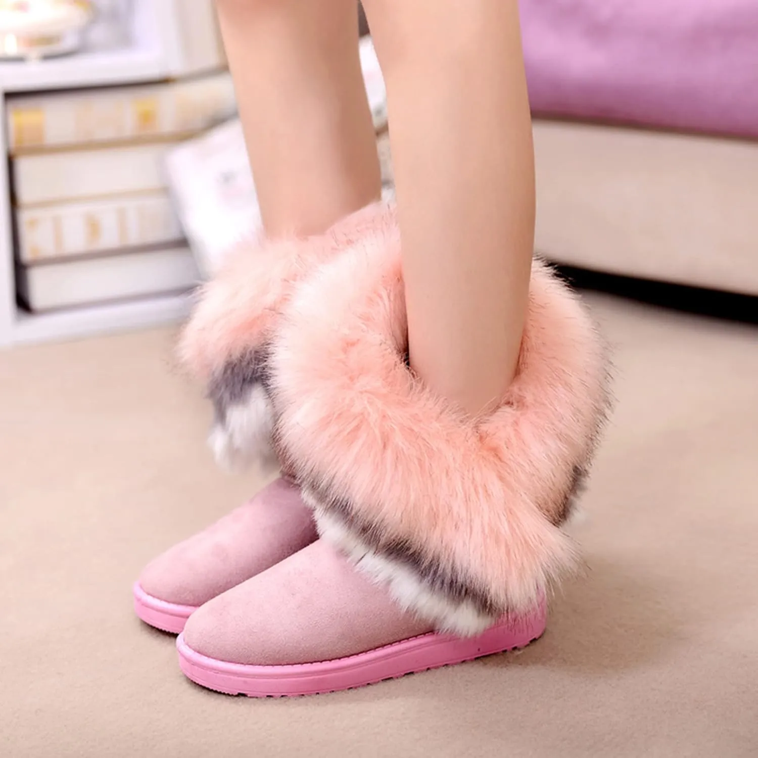 Dear Time Women's Warm Winter Snow Boots Wide Mid Calf Fashion Casual Ankle Booties Outdoor Anti-Slip Platform Boots Shoes for Girls