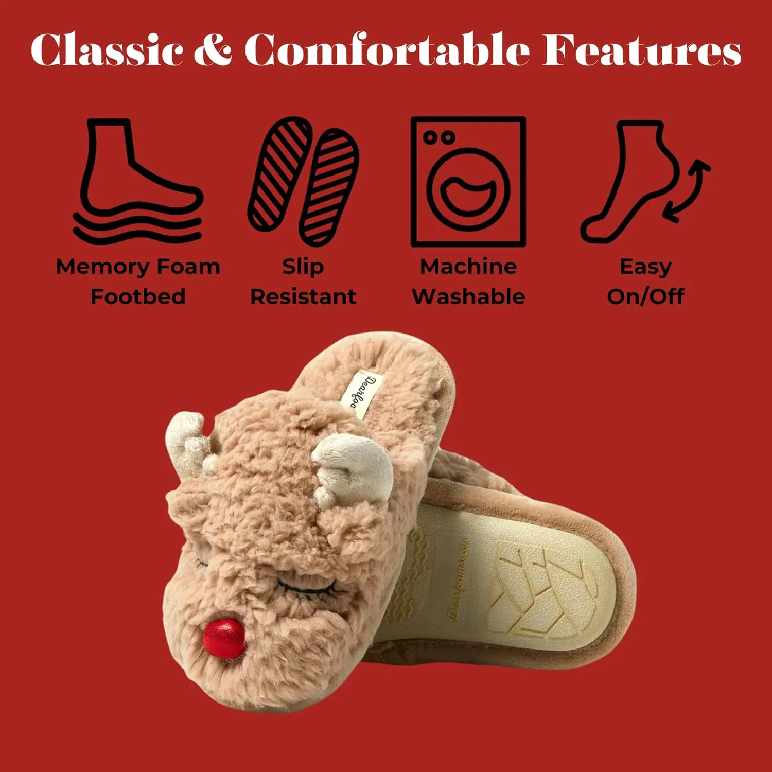 Dearfoams unisex-child Matching Family Holiday Christmas Reindeer & Turkey Scuff