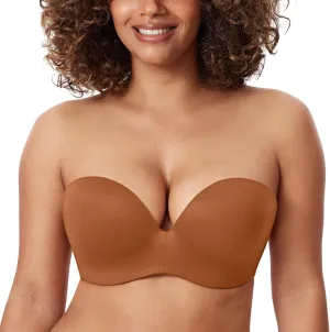 DELIMIRA Women's Strapless Bra Plunge Push Up for Big Busted Seamless Slightly Lined Support Lift Plus Size Invisible