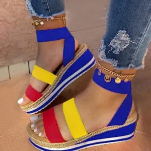 Dheva-C Women's Espadrilles Sandals Wedge, Elastic Ankle Strap Open Toe Platform Sandals Dressy Summer Casual Sandals Flip Flops Comfortable Wedges Shoes for Outdoor (Multicolor-2, 9)