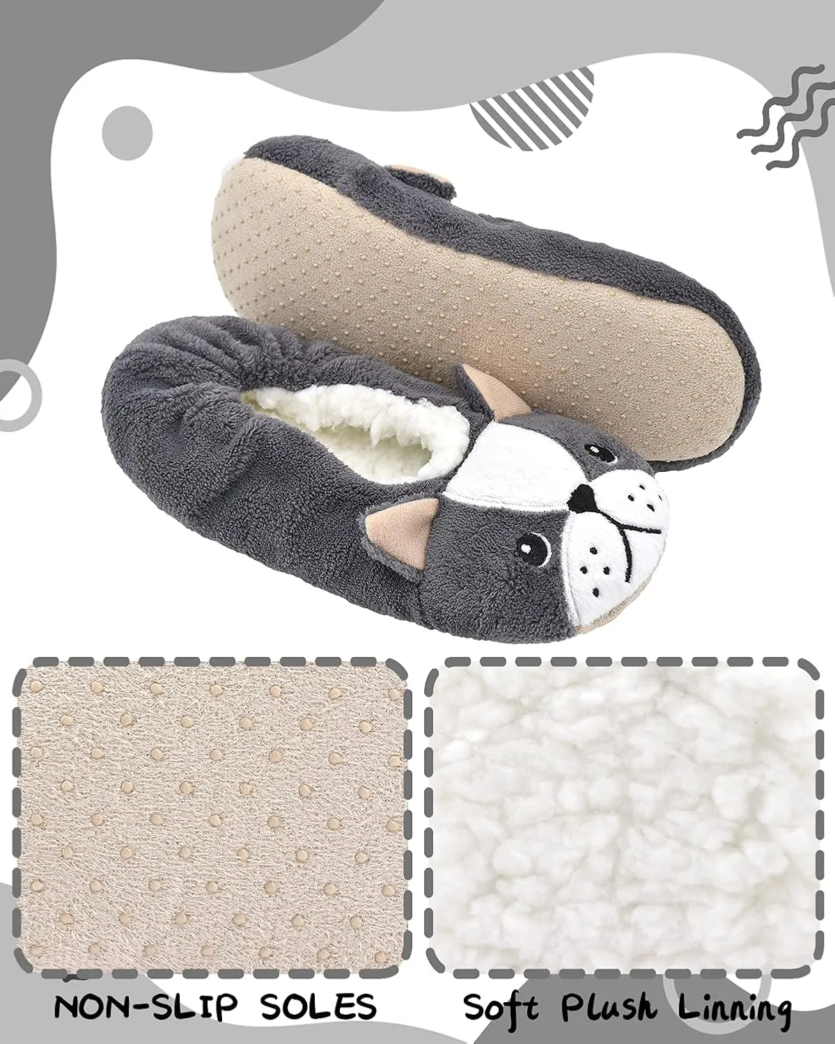 DICUIRD Kid's Animal Slipper Socks, Cartoon Cozy Fleece Indoor Kids Slipper, Fluzzy Warm Bedroom Shoes