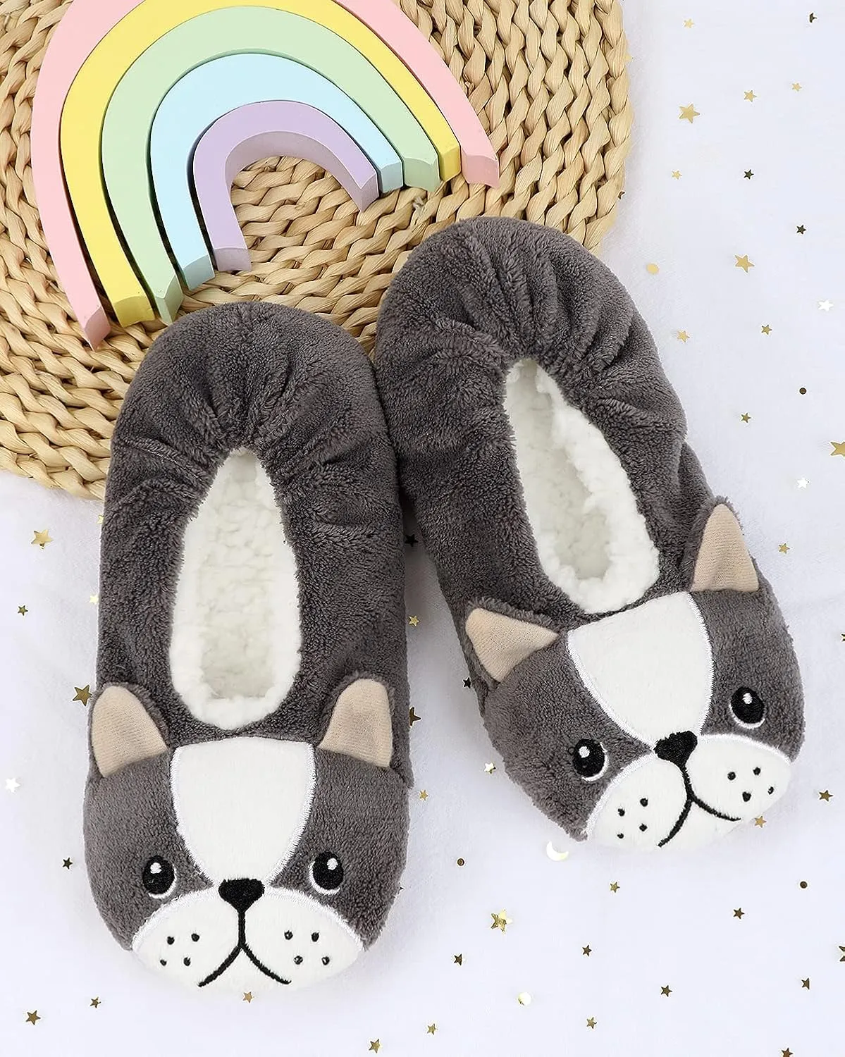 DICUIRD Kid's Animal Slipper Socks, Cartoon Cozy Fleece Indoor Kids Slipper, Fluzzy Warm Bedroom Shoes