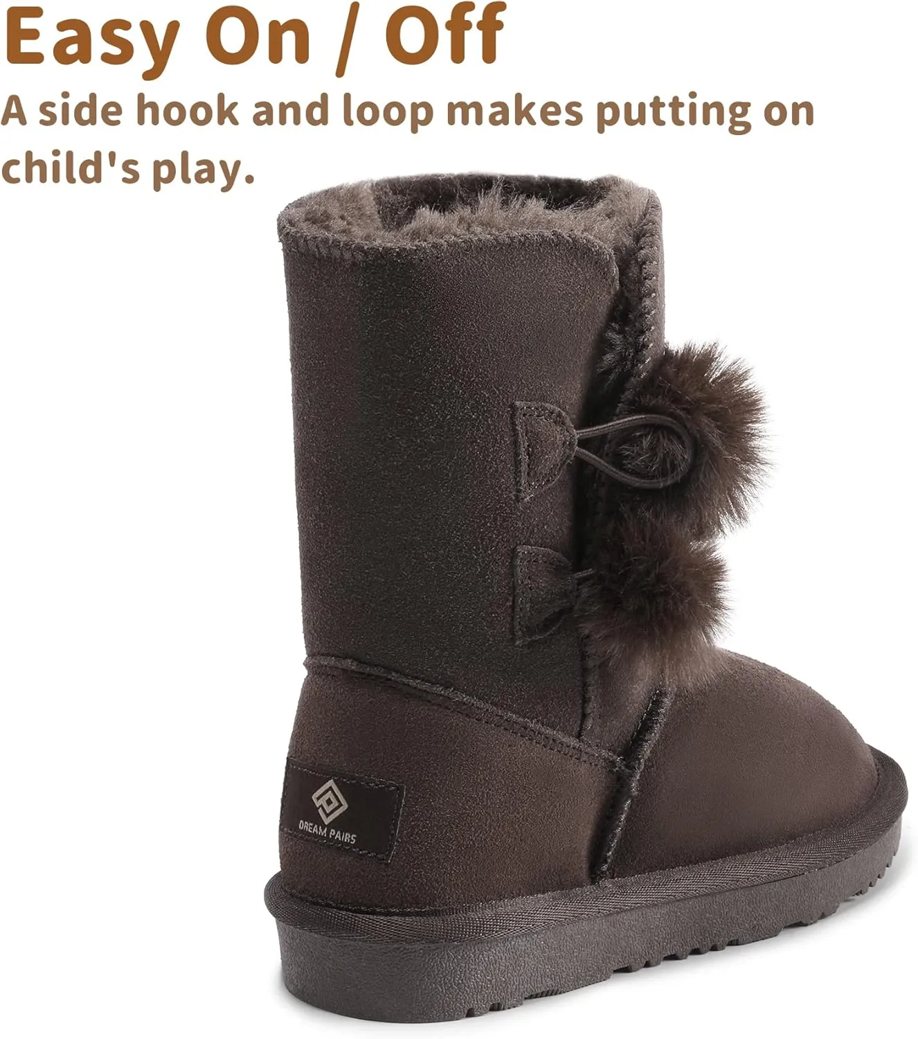 DREAM PAIRS Girls Boots Kids Boys Winter Snow Suede Mid Calf Boots Faux Fur Lined FuzzyChic Kid's Lolly for Little Kid/Big Kid
