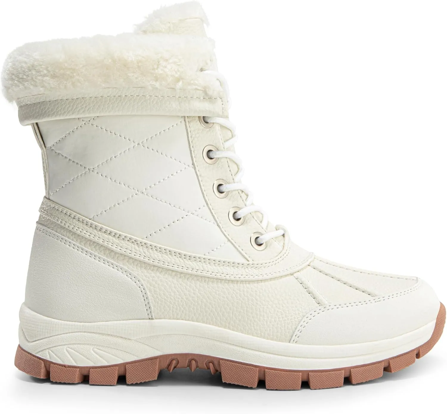 DREAM PAIRS Snow Boots for Women Waterproof Mid Calf Lace Up Duck Boots Warm Faux Fur FuzzyGo Bold Winter Boots for Outdoor