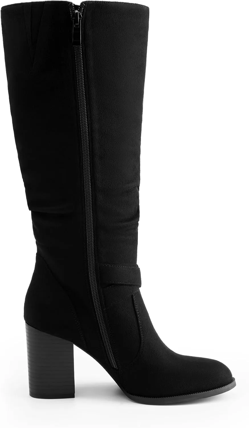 DREAM PAIRS Women's Knee High Boots Slouchy Chunky Heeled Buckle Long Boots for Women Side Zipper Tall Boots