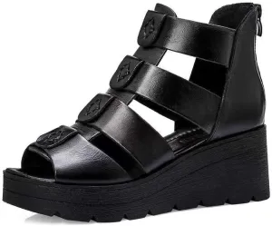 Duberess Women's Casual Comfort Real Leather Wedged Sandals Ladies Summer Shoes