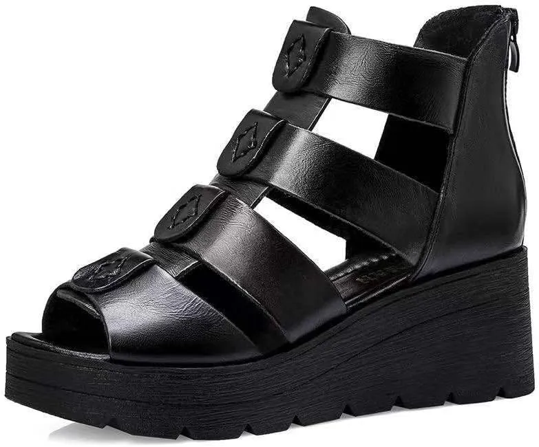 Duberess Women's Casual Comfort Real Leather Wedged Sandals Ladies Summer Shoes
