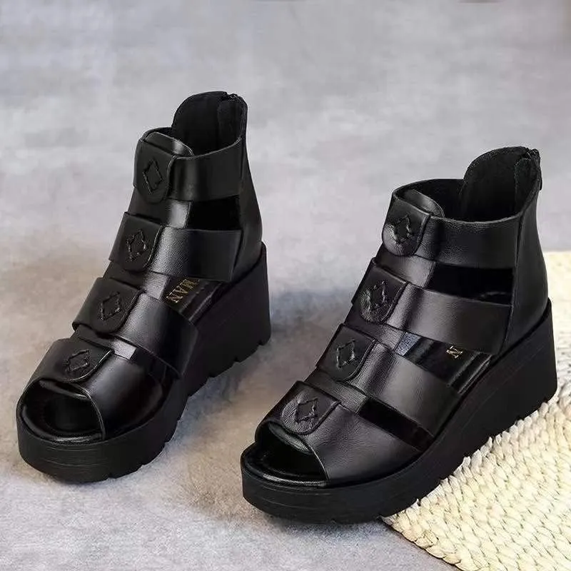 Duberess Women's Casual Comfort Real Leather Wedged Sandals Ladies Summer Shoes