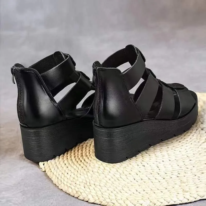 Duberess Women's Casual Comfort Real Leather Wedged Sandals Ladies Summer Shoes