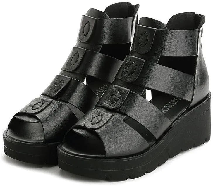 Duberess Women's Casual Comfort Real Leather Wedged Sandals Ladies Summer Shoes