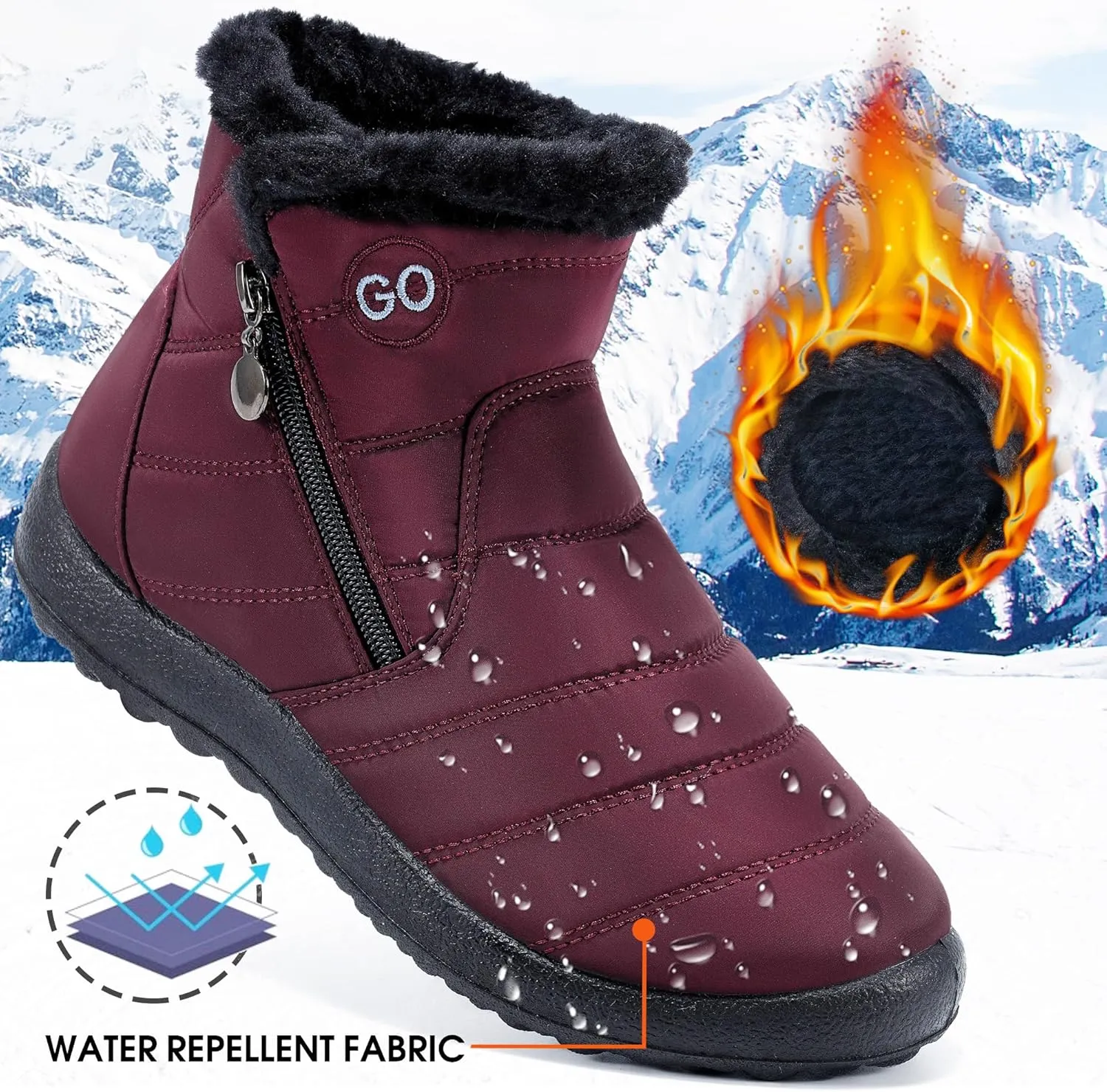 DUOYANGJIASHA Snow Boots for Women Winter Warm Ankle Booties Waterproof Comfortable Slip On Outdoor Fur Lined Lining Zipper Womens Snow Boots