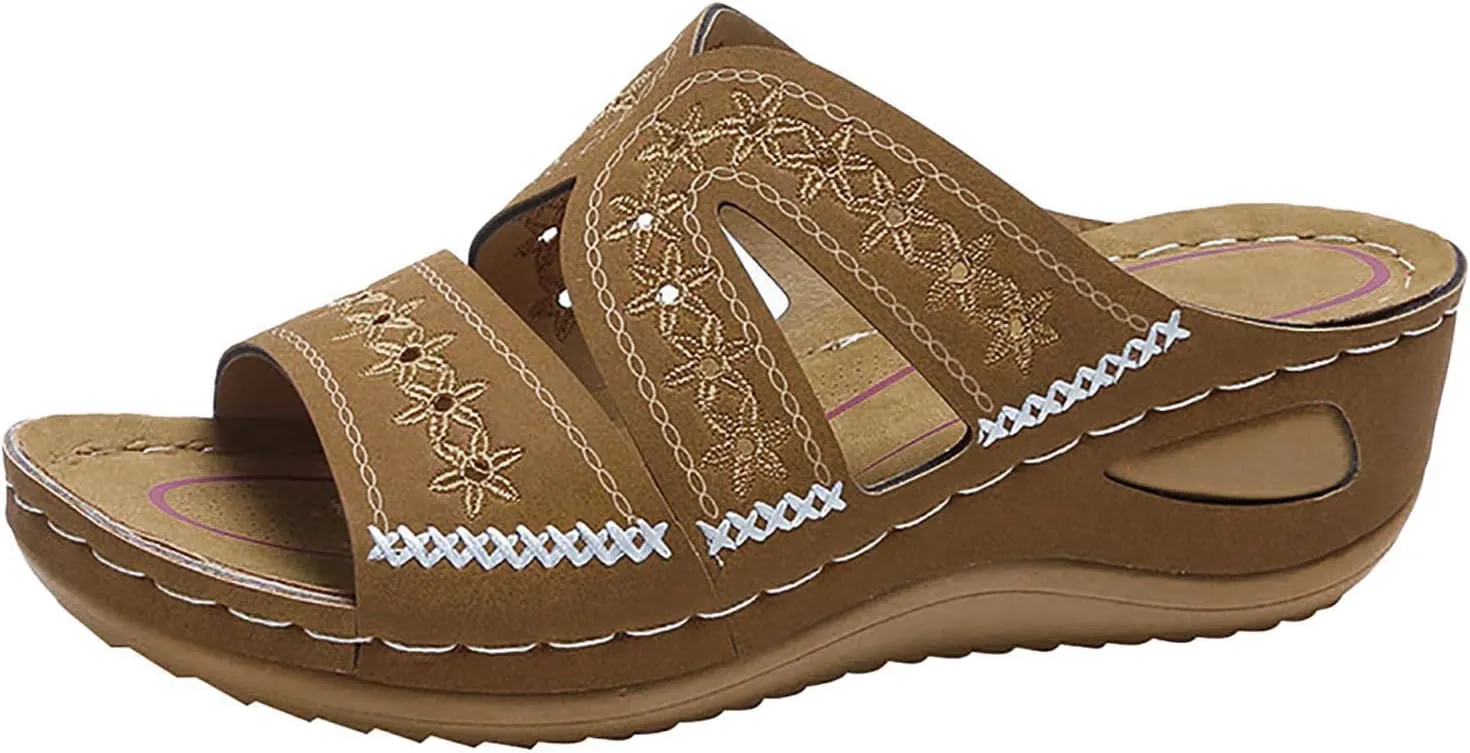 Eduavar Sandals for Women 2023, Womens Sandals Wedge Sandals Slip-On Open Toe Sandals Comfy Vintage Sandals Shoes