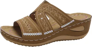 Eduavar Sandals for Women 2023, Womens Sandals Wedge Sandals Slip-On Open Toe Sandals Comfy Vintage Sandals Shoes