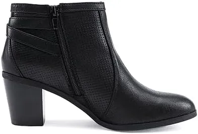 EETTARO Women's Chunky Heel Ankle Boots Fashion Pointed Toe Booties Side Zipper Buckle Shoes