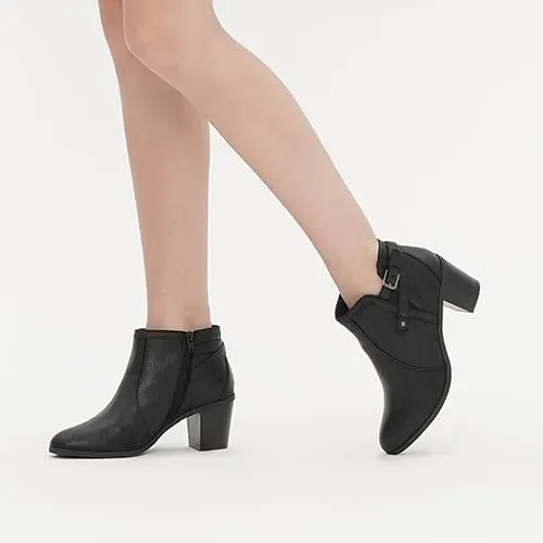 EETTARO Women's Chunky Heel Ankle Boots Fashion Pointed Toe Booties Side Zipper Buckle Shoes
