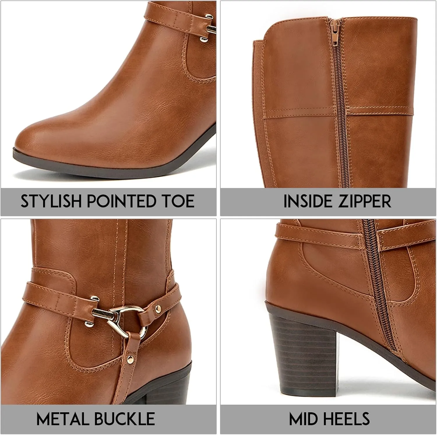 EETTARO Women's Fashion Knee High Boots Elastic Block Mid Heel Winter Boot Side Zipper Riding Boots