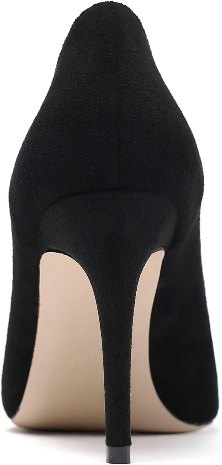 Eldof Women's High Heel Pumps Pointed Toe Suede Heels Slip on Comfort Pumps3.2 Inches for Dress Party Office