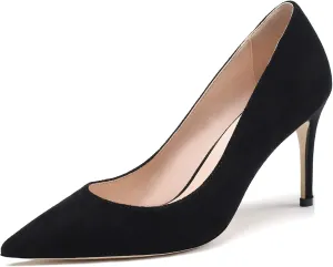 Eldof Women's High Heel Pumps Pointed Toe Suede Heels Slip on Comfort Pumps3.2 Inches for Dress Party Office