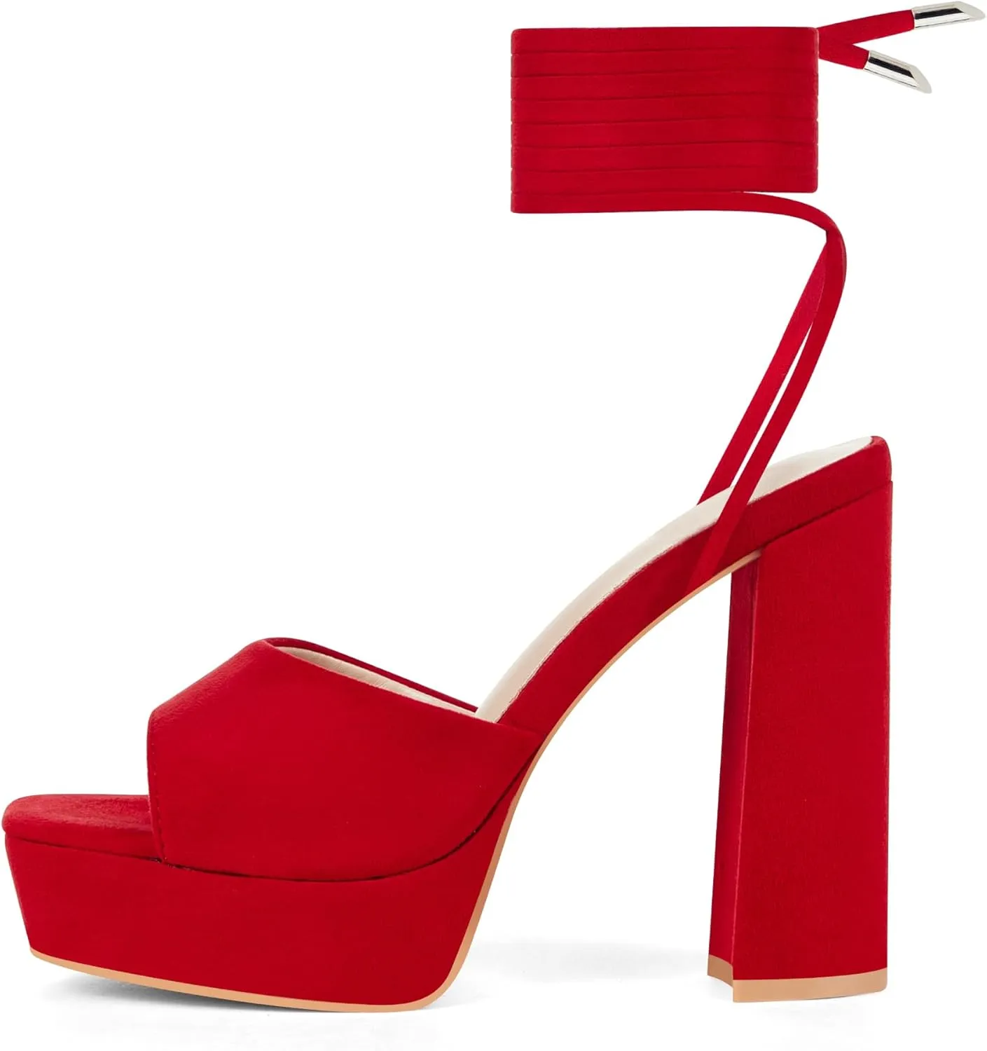 Elisabet Tang Women Strappy Heeled Sandals,4.7-Inch Lace Up Chunky Platform High Heels with Open Square Toes for Block Dressy Fashion Shoes at Prom