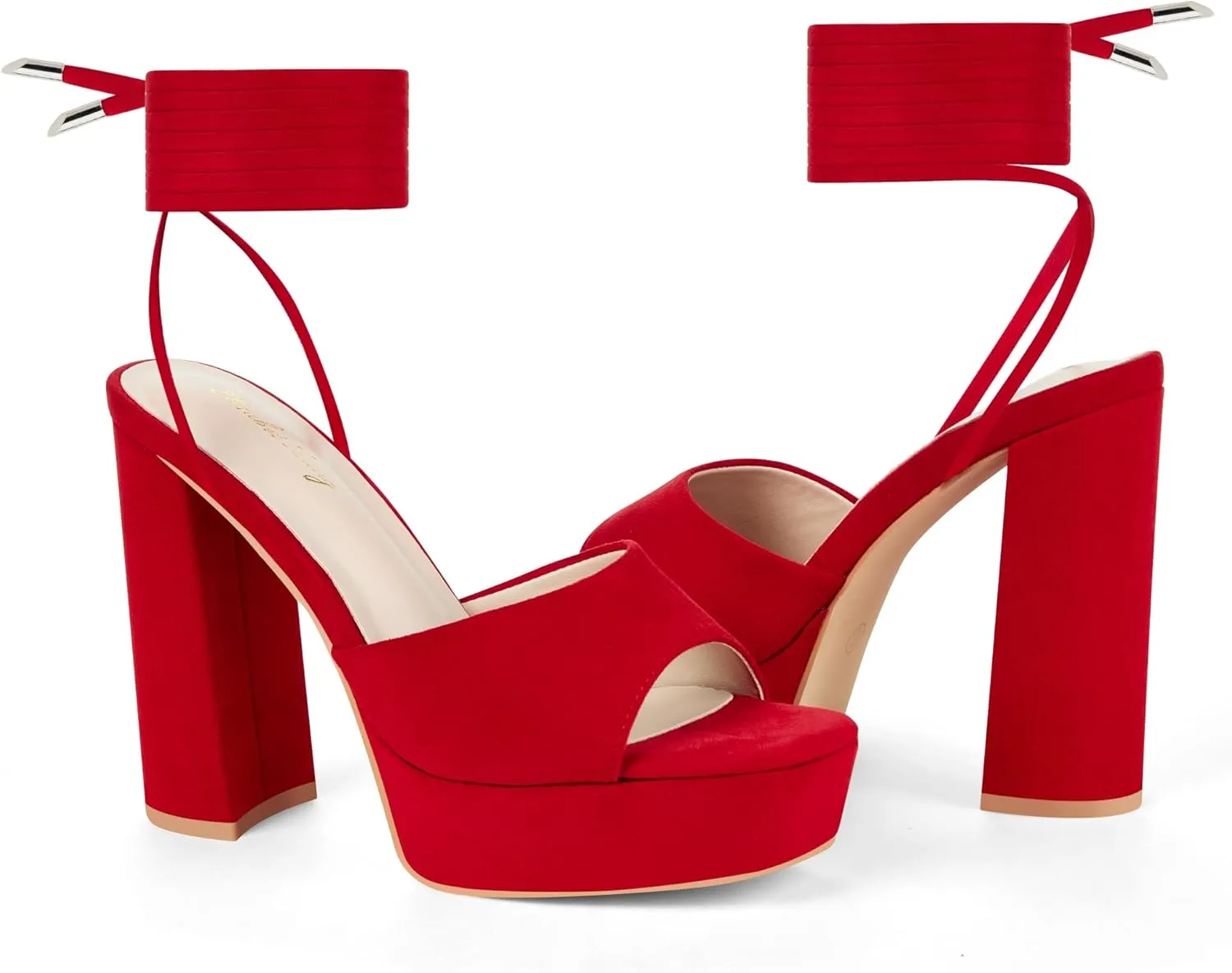 Elisabet Tang Women Strappy Heeled Sandals,4.7-Inch Lace Up Chunky Platform High Heels with Open Square Toes for Block Dressy Fashion Shoes at Prom