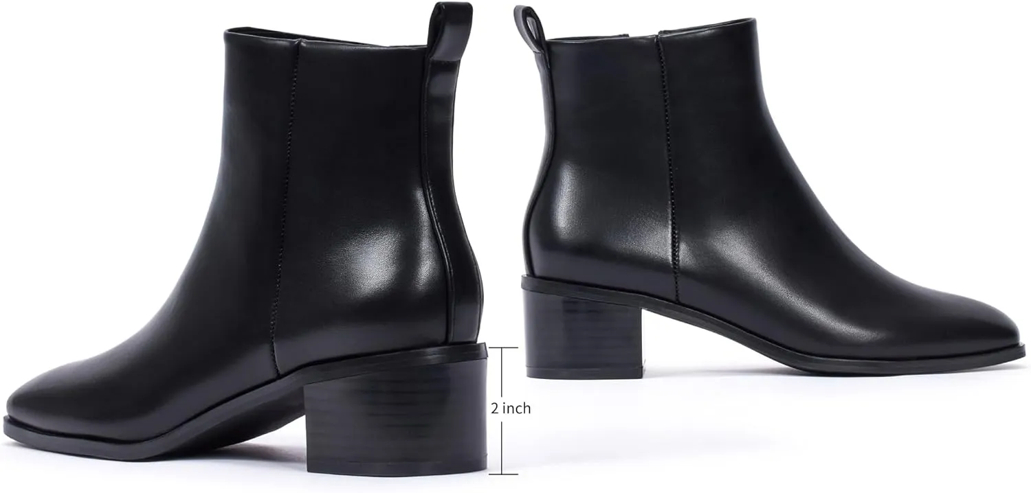Elisabet Tang Women's Chunky Heel Ankle Booties,2 inch Sexy Square Toe Short Booties Fashion Ankle & Bootie with Side Zipper Low Block Heels Dress Evening Party Booties Shoes