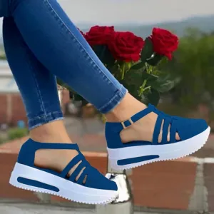 Espadrilles Sandals for Women Casual Summer Rhinestone Glitter Flatform Sandal Ankle Strap Buckle Crystal Platform Sandals Strappy Open Toe Wedge Sandals Sparkling Round Toe Outdoor (#A-Blue, 6.5)