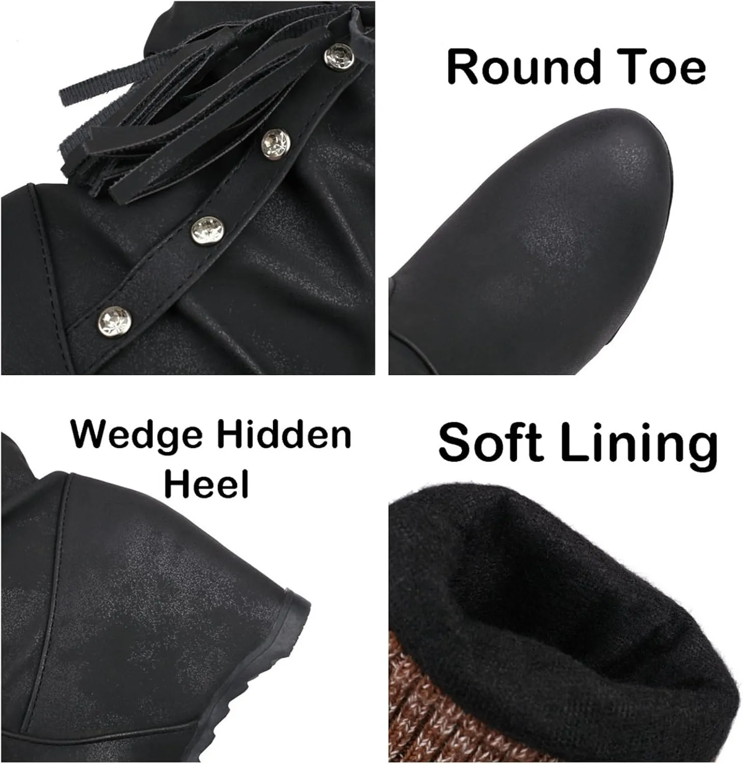 FAIRSOMA Women's Slip-On Tassels Suede Wedge Slouch Mid-Calf Boots,Fashion Non-slip Hidden Heel Comfortable Warm Round Toe Boots Retro Classic Dress Short Ankle Boot