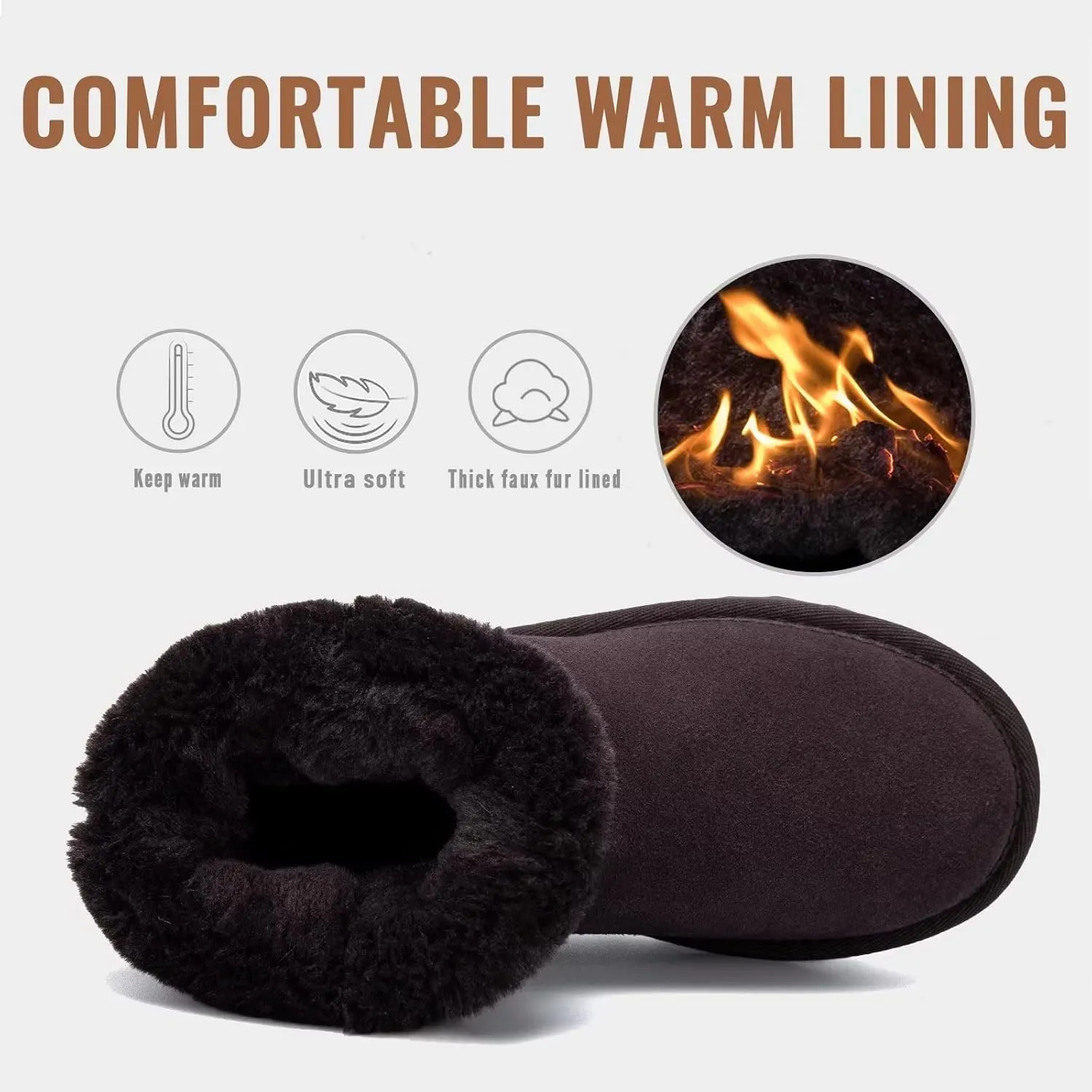 FANTURE Kids Snow Boots Boys Girls Winter Boots Cow Suede Warm Faux Fur Lined Durable Shoes(Little Kid/Big Kid)