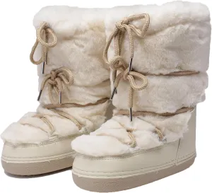 Faux Fur Boots for Women - Fuzzy Fluffy Furry Water Resistant Snow Boots for Women - Anti-Slip with Cotton Sponge Lined and TPR Rubber Sole Black White Fur Boots