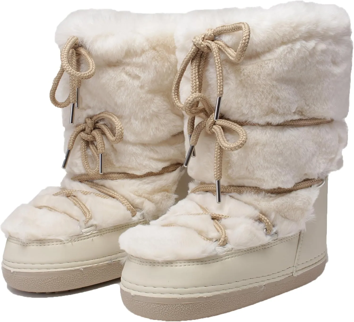 Faux Fur Boots for Women - Fuzzy Fluffy Furry Water Resistant Snow Boots for Women - Anti-Slip with Cotton Sponge Lined and TPR Rubber Sole Black White Fur Boots