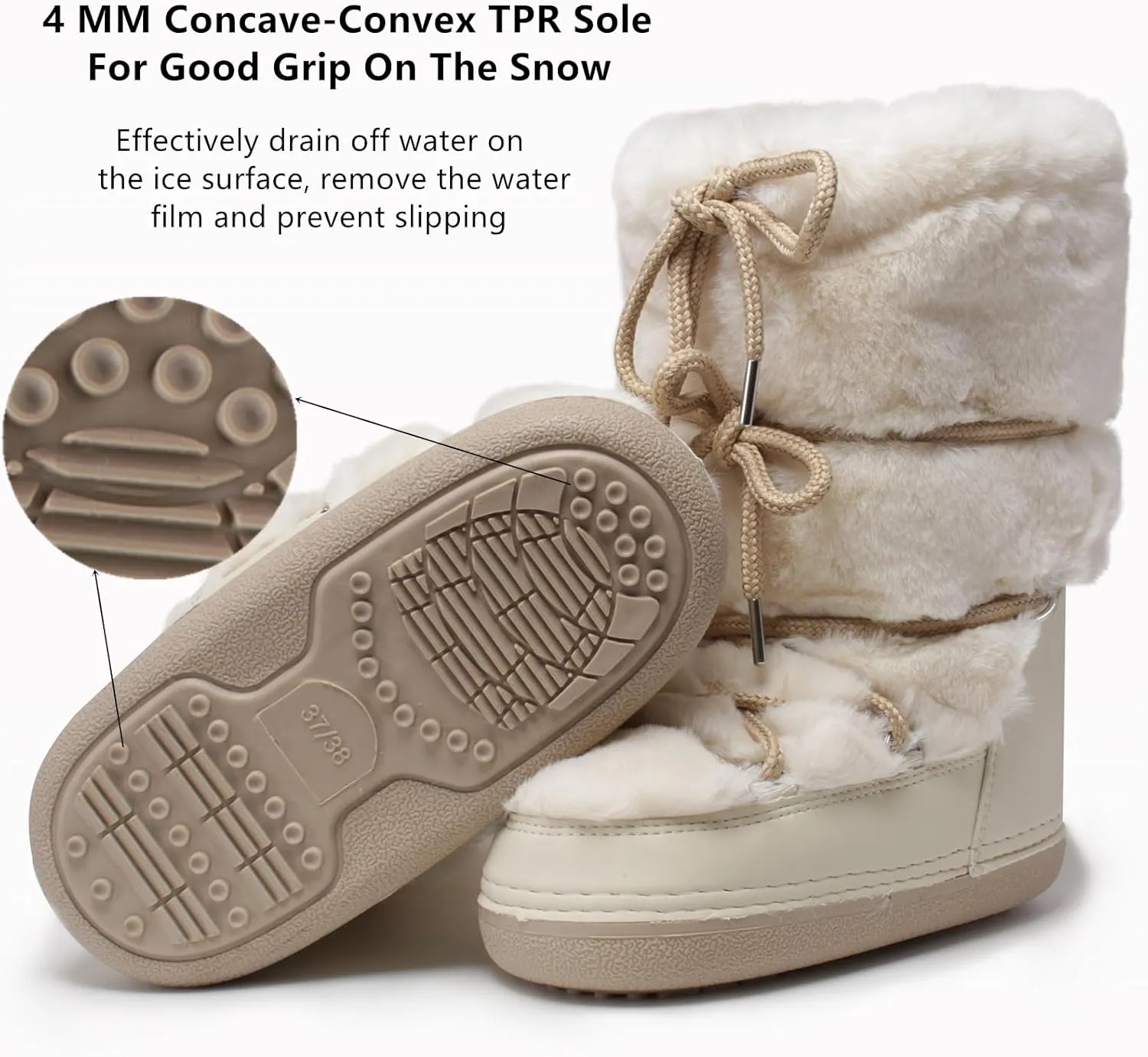 Faux Fur Boots for Women - Fuzzy Fluffy Furry Water Resistant Snow Boots for Women - Anti-Slip with Cotton Sponge Lined and TPR Rubber Sole Black White Fur Boots