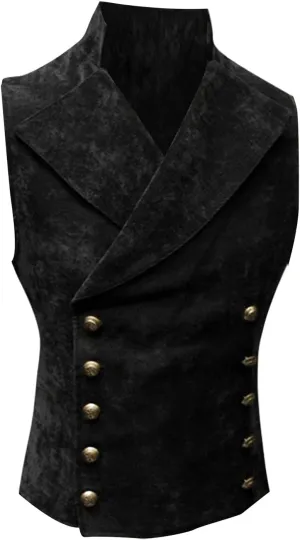 Faux Suede Vest for Men Slim Fit Classic Double Breasted Gothic Victorian Waistcoats Vintage Steampunk Sleeveless Jackets
