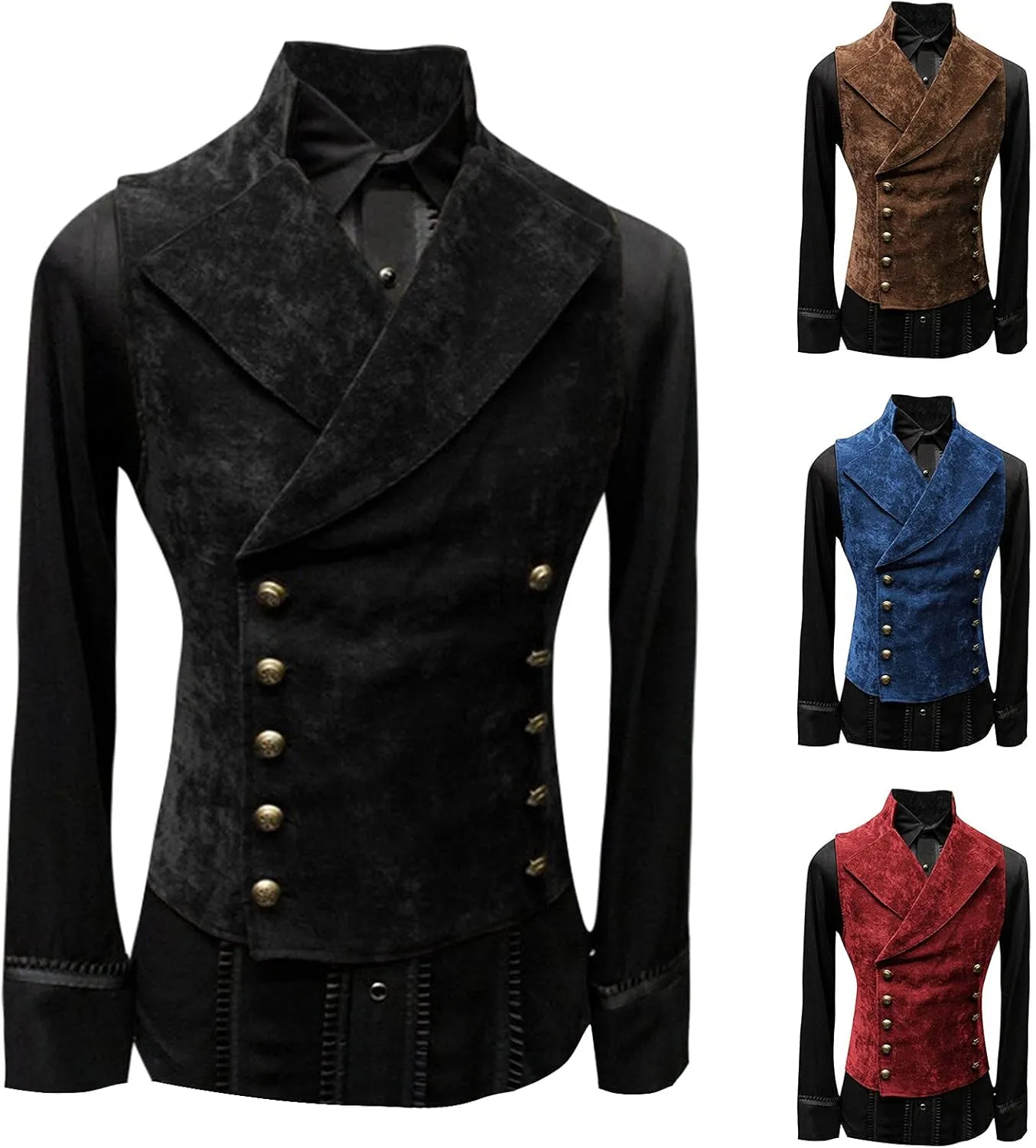 Faux Suede Vest for Men Slim Fit Classic Double Breasted Gothic Victorian Waistcoats Vintage Steampunk Sleeveless Jackets