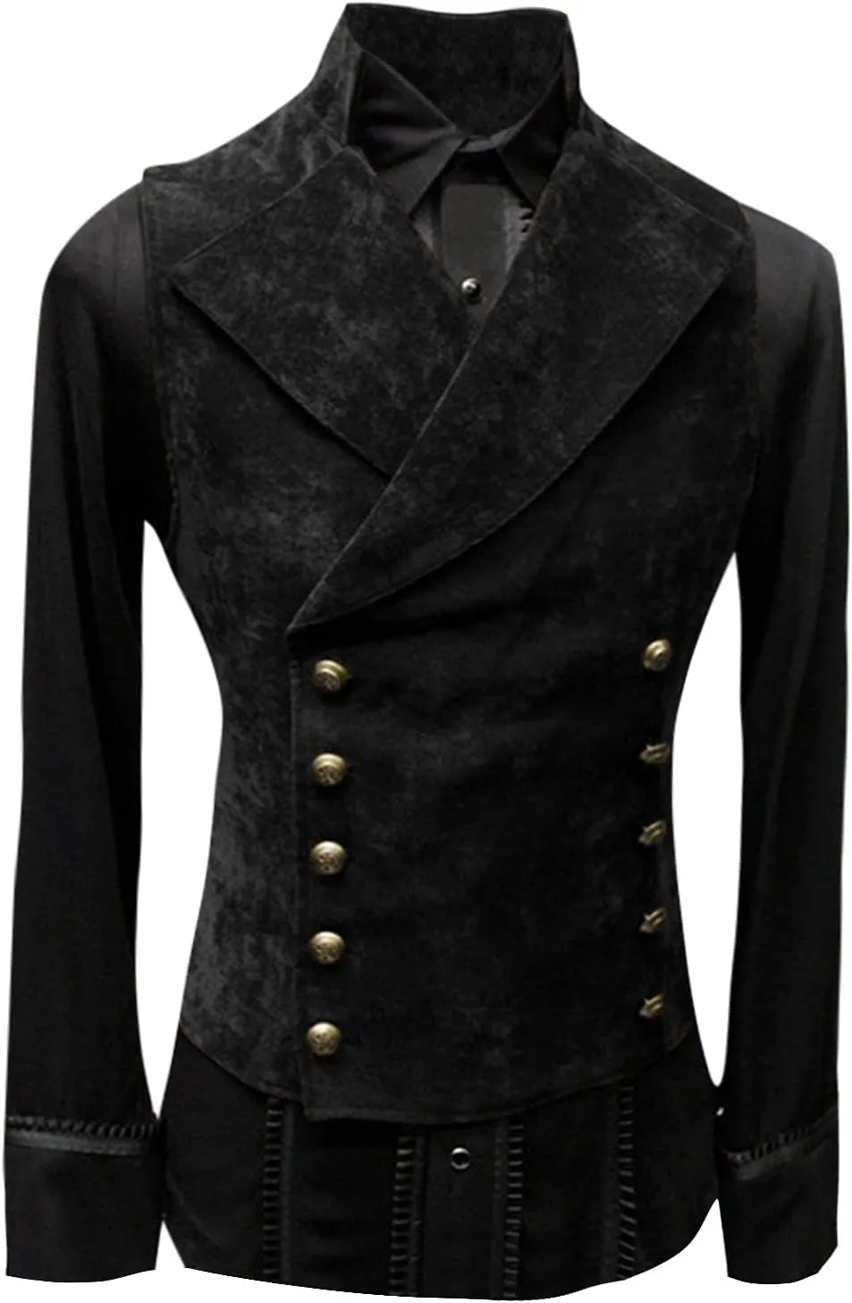 Faux Suede Vest for Men Slim Fit Classic Double Breasted Gothic Victorian Waistcoats Vintage Steampunk Sleeveless Jackets