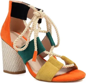 Feinlina Women Colorful Fashion Causal Shoes Suede Cute Sandals Lace up Cross Ankle Strap Comfortable Block Heel (8.5)
