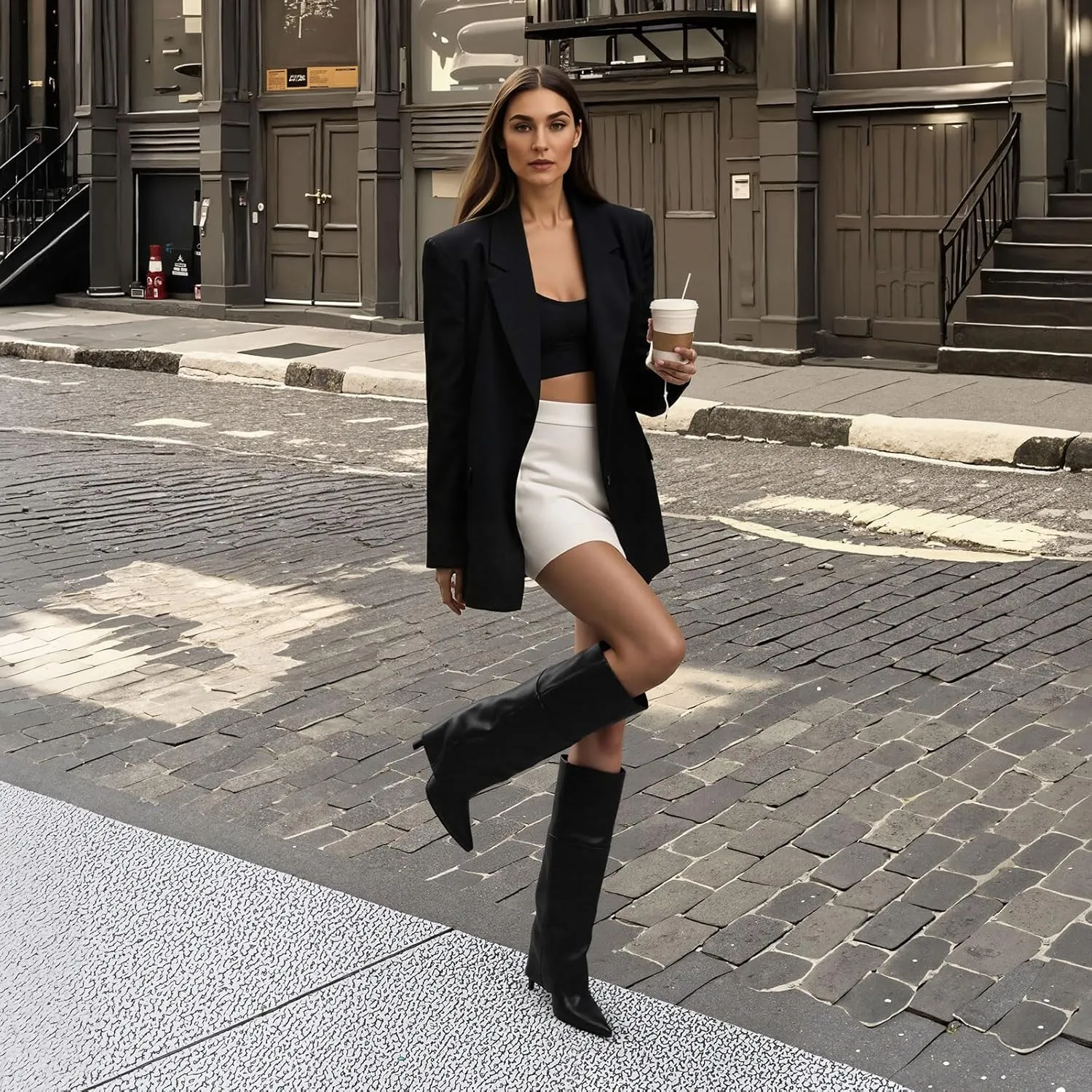Femflame Fold Over Knee High Boots - Wide Calf, Pointed Toe Stiletto Heel, Tall Boots