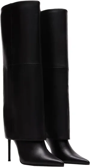 Femflame Fold Over Knee High Boots - Wide Calf, Pointed Toe Stiletto Heel, Tall Boots